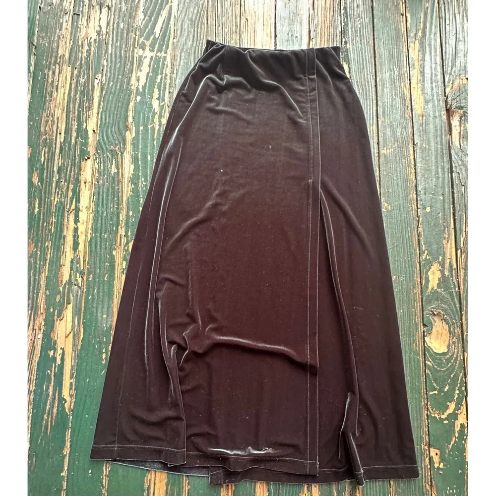 Jones New York Sport Velvet Maxi Skirt Green Wrap Slit Stretch Small A3662